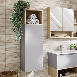 Tivoli 1200 Wall Hung Side Cabinet with Open Shelf - Dove Grey and Oak