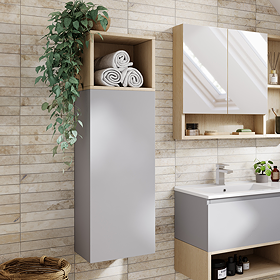 Tivoli 1200 Wall Hung Side Cabinet with Open Shelf - Dove Grey and Oak