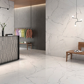 Toledano Gloss White Marble Effect Tiles - 900 x 900mm