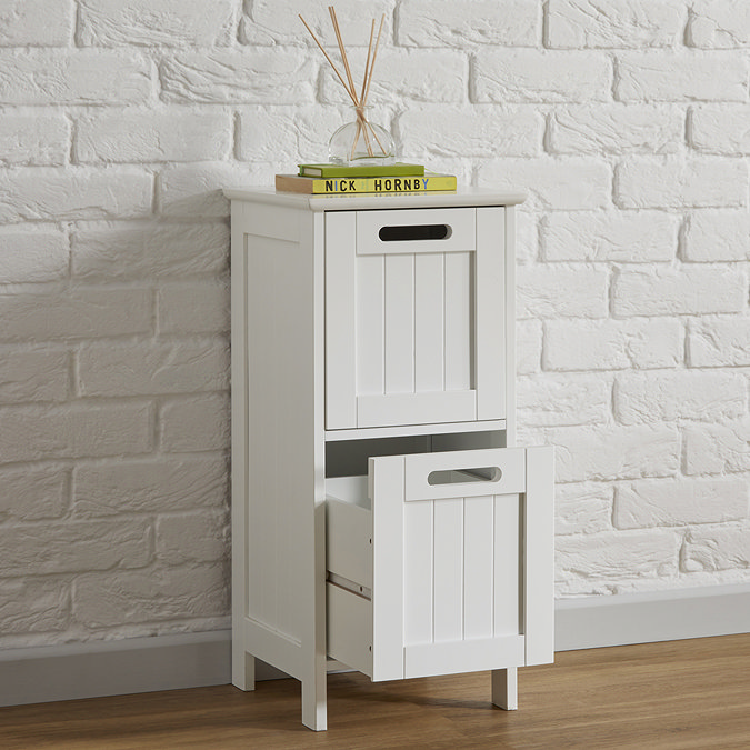 Tongue and Groove 2 Drawer Bathroom Storage Unit - White Standard Large Image