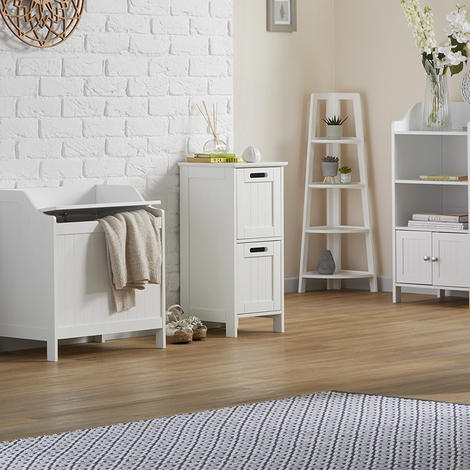 Tongue and Groove 2 Drawer Bathroom Storage Unit - White In Bathroom Large Image