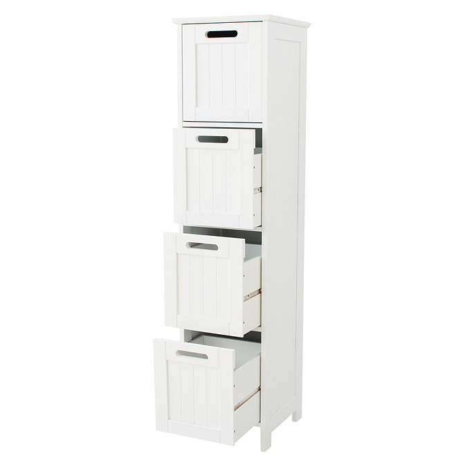 Tongue and Groove 4 Drawer Bathroom Storage Unit - White  In Bathroom Large Image