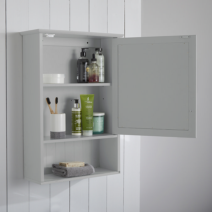 Tongue and Groove Bathroom Mirror Cabinet - Grey