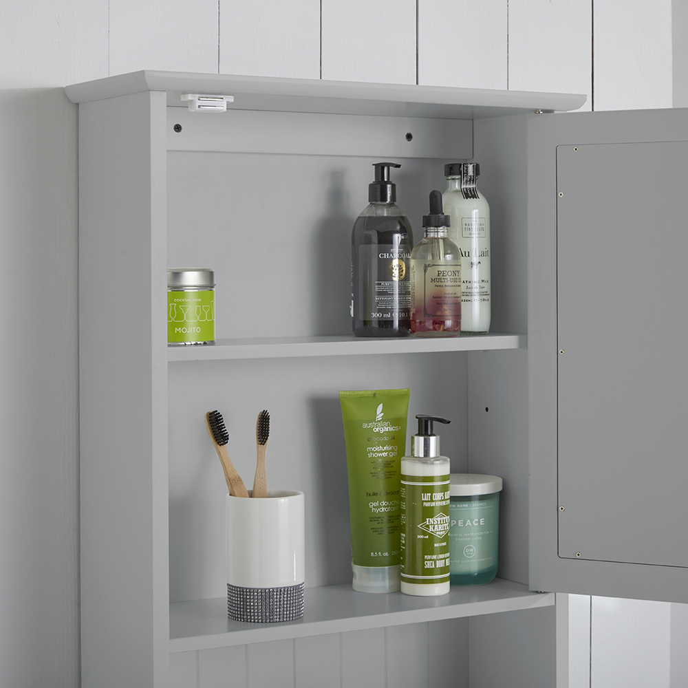 Tongue and groove bathroom cabinet with mirror