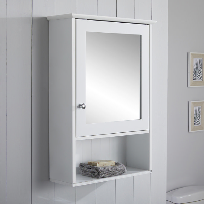 Tongue and Groove Bathroom Mirror Cabinet - White  Feature Large Image