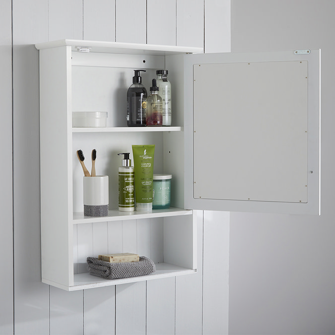 Tongue and Groove Bathroom Mirror Cabinet - White  Standard Large Image