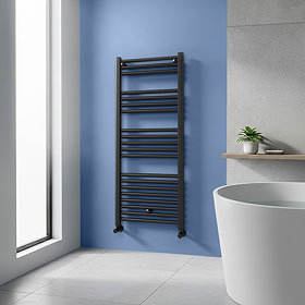 Toreno Heated Towel Rail - Matt Black - 500 x 1200mm - Straight Bars