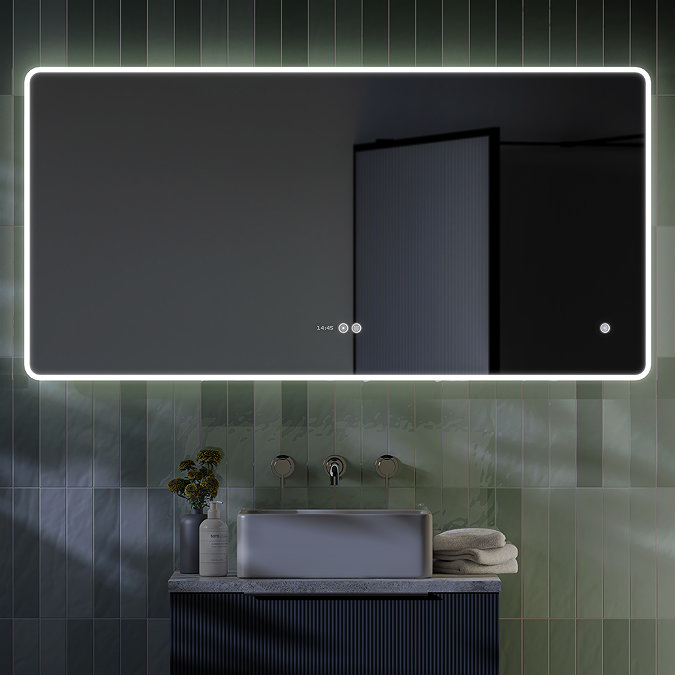 Toreno 1200 x 600mm Bluetooth LED Illuminated Mirror with Anti-Fog, Shaver Socket, Touch Sensor, and Time Display