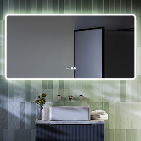 Toreno 1200 x 600mm Bluetooth LED Illuminated Mirror with Anti-Fog, Shaver Socket, Touch Sensor, and Time Display