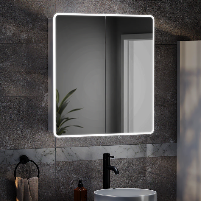 Toreno 700 x 650mm LED Illuminated 2-Door Mirror Cabinet with Motion Sensor, Anti-Fog & Shaving Socket