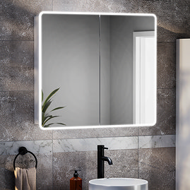 Toreno 700 x 800mm LED Illuminated 2-Door Mirror Cabinet with Motion Sensor, Anti-Fog & Shaving Socket