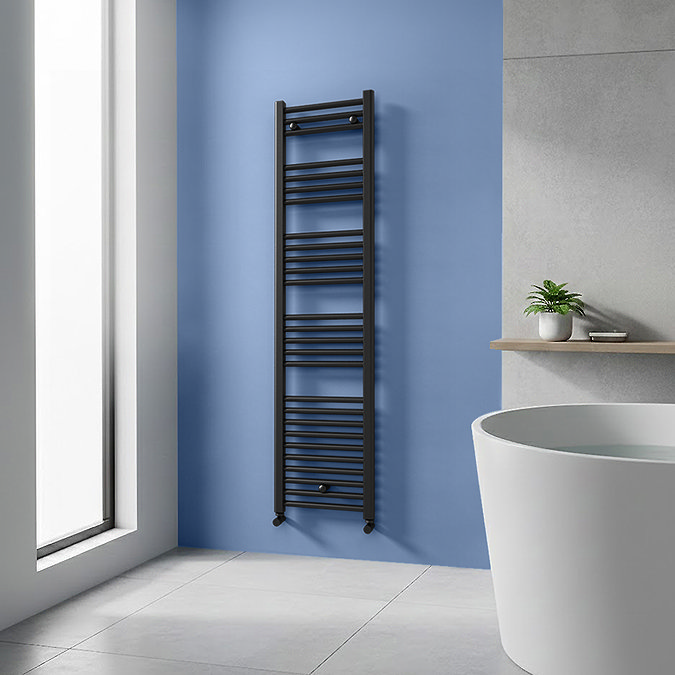 Toreno Heated Towel Rail - Matt Black - 400 x 1600mm - Straight Bars