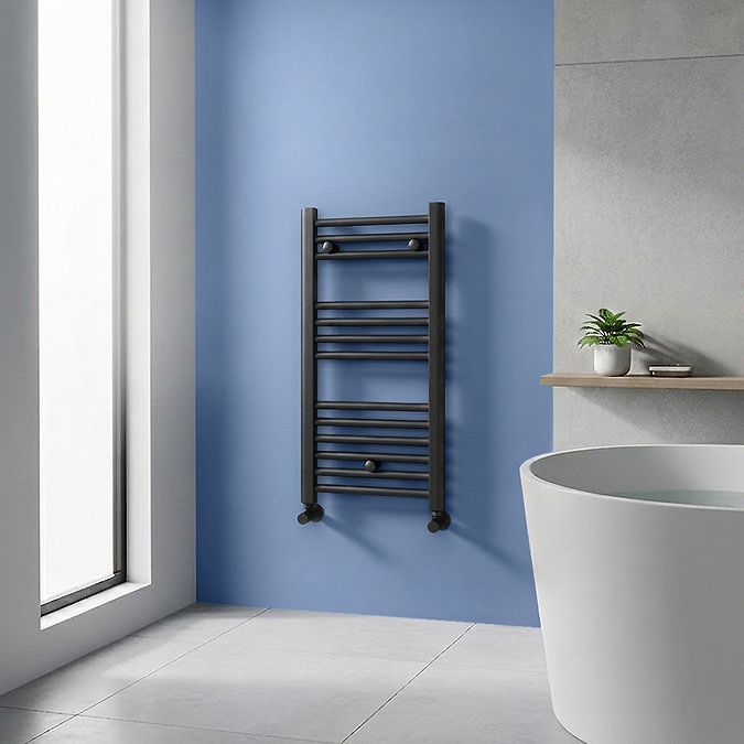 Toreno Heated Towel Rail – Matt Black – 400 x 800mm – Straight Bars