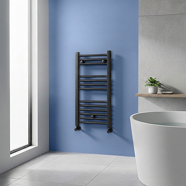Toreno Black W400 x H800mm Heated Towel Rail - Straight