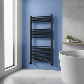 Toreno Heated Towel Rail - Matt Black - 600 x 1200mm - Straight Bars