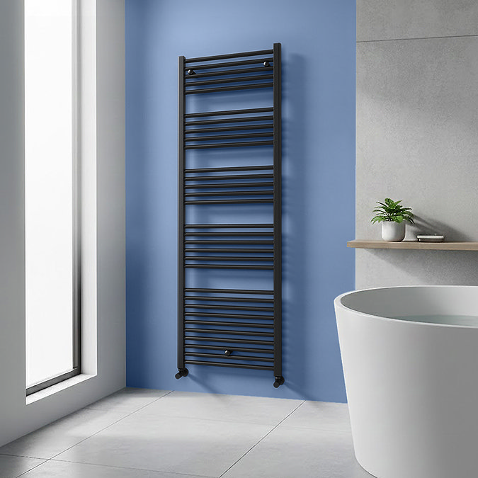 Toreno Heated Towel Rail - Matt Black - 600 x 1800mm - Straight Bars