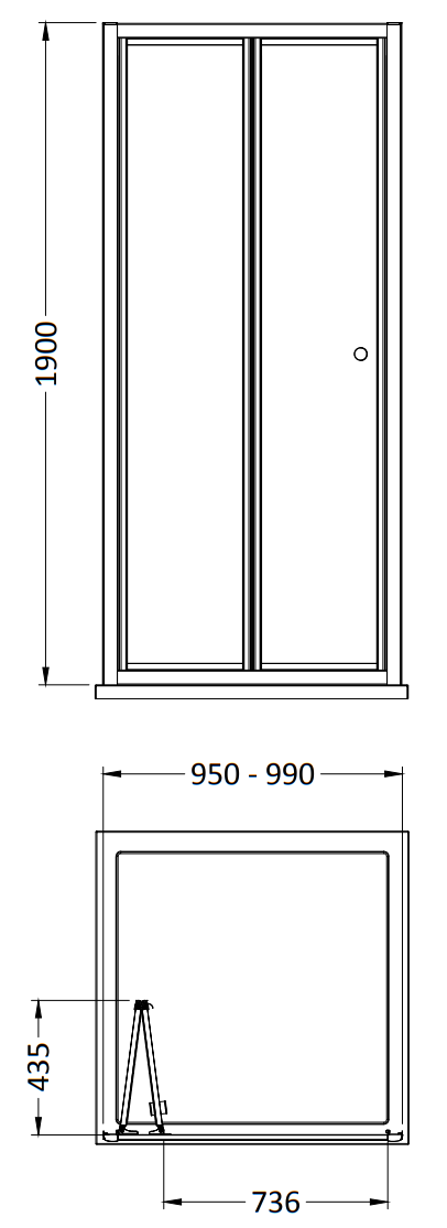 Toreno Brushed Brass 1000 x 1900 Bi-Fold Shower Door