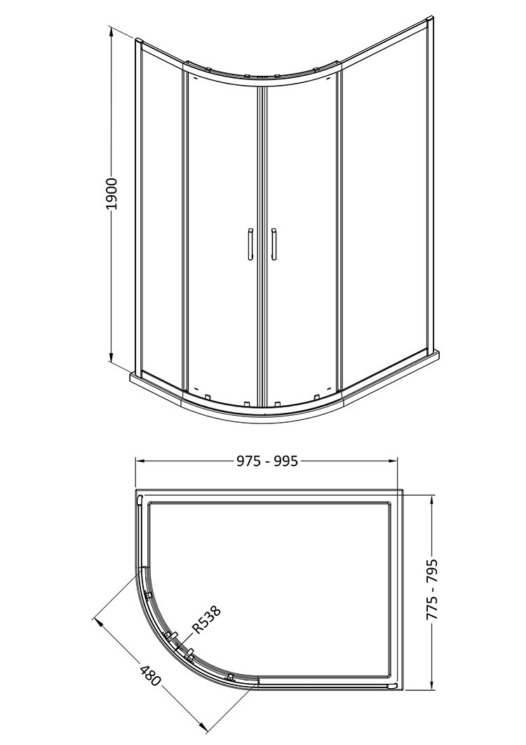 Toreno Brushed Brass 1000 x 800mm Offset Quadrant Shower Enclosure without Tray