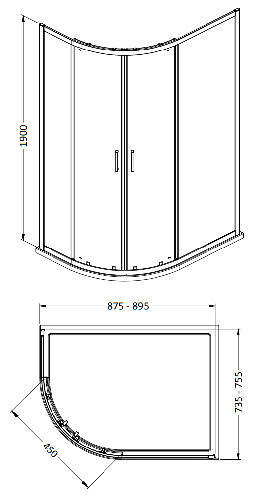 Toreno Brushed Brass 1000 x 800mm Offset Quadrant Shower Enclosure without Tray