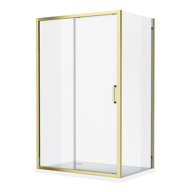 Toreno Brushed Brass 1000 x 900mm Sliding Door Shower Enclosure without Tray