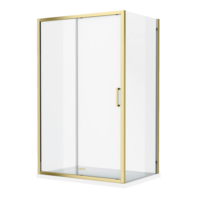 Toreno Brushed Brass 1100 x 800mm Sliding Door Shower Enclosure without Tray