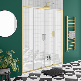 Toreno Brushed Brass 1400 Double Sliding Shower Door