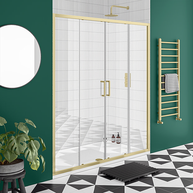 Toreno Brushed Brass 1400 Double Sliding Shower Door Victorian