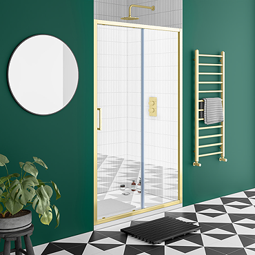 Toreno Brushed Brass 1400 x 1850 Sliding Shower Door