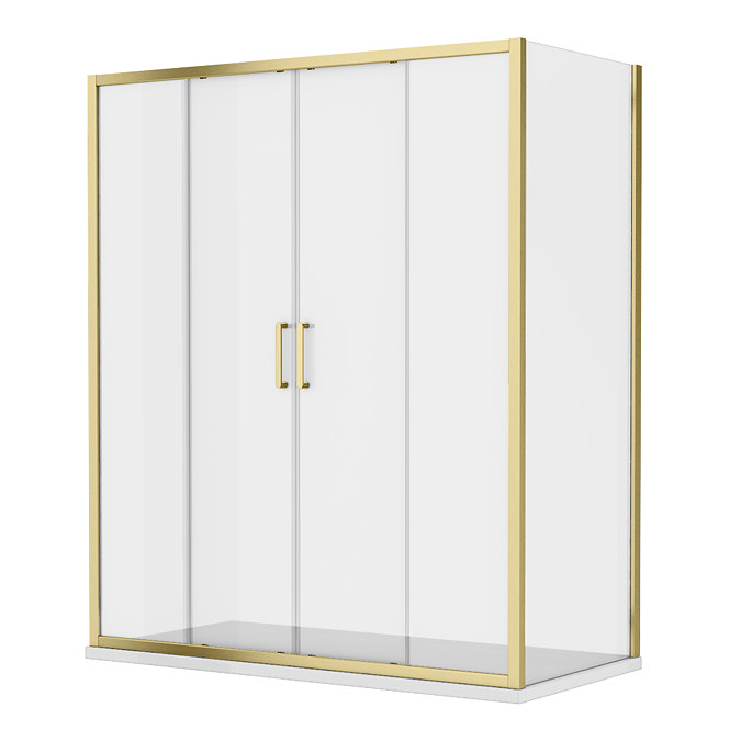 Toreno Brushed Brass 1400 x 700mm Double Sliding Door Shower Enclosure without Tray