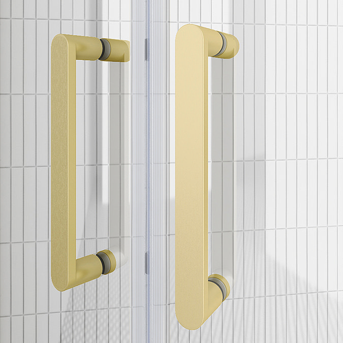 Toreno Brushed Brass 1400 x 700mm Double Sliding Door Shower Enclosure without Tray