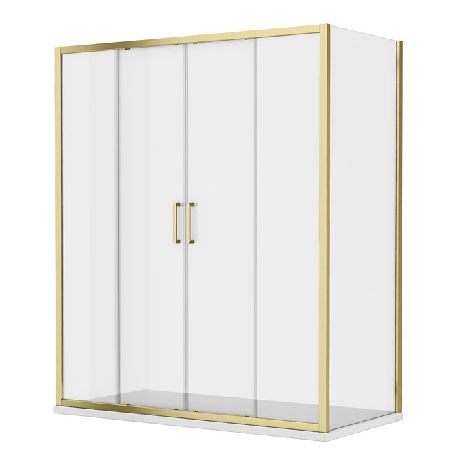 Toreno Brushed Brass 1400 x 800mm Double Sliding Door Shower Enclosure without Tray