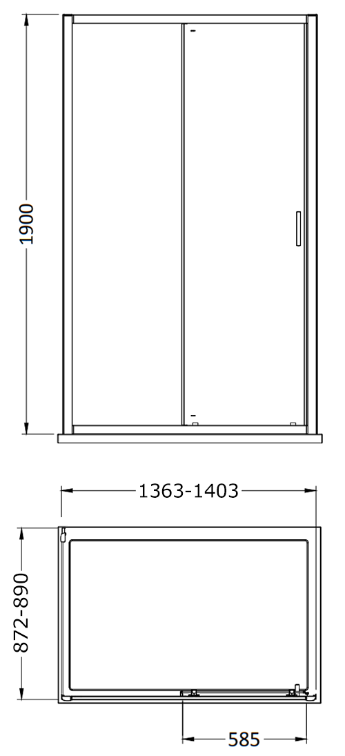 Toreno Brushed Brass 1400 x 900mm Sliding Door Shower Enclosure without Tray