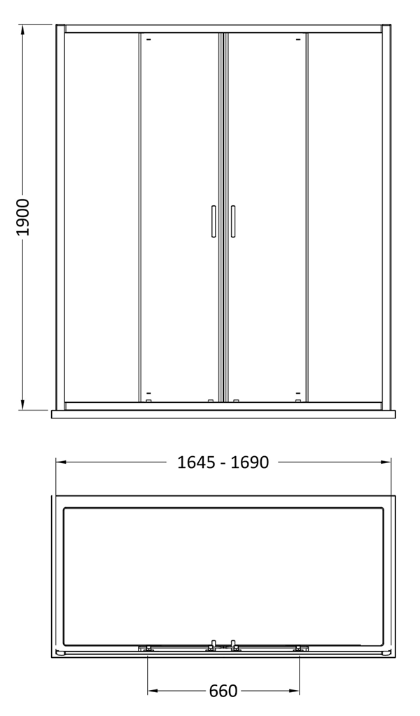 Toreno Brushed Brass 1700 x 1900 Double Sliding Shower Door