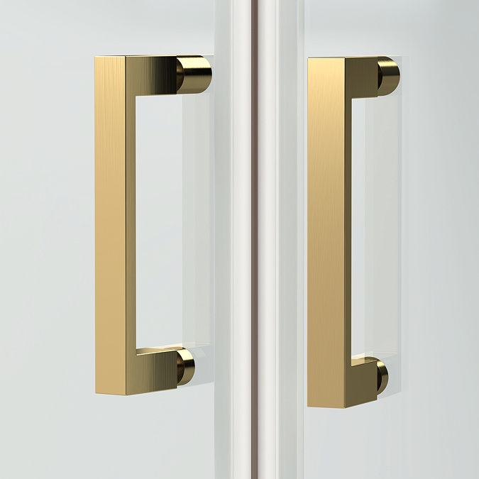 Toreno Brushed Brass 1700 x 900mm Double Sliding Door Shower Enclosure without Tray