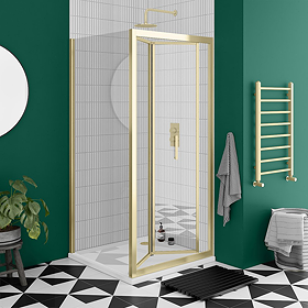 Toreno Brushed Brass 700 x 700mm Bi-Fold Door Shower Enclosure without Tray