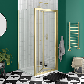 Toreno Brushed Brass 760 x 760mm Bi-Fold Door Shower Enclosure without Tray