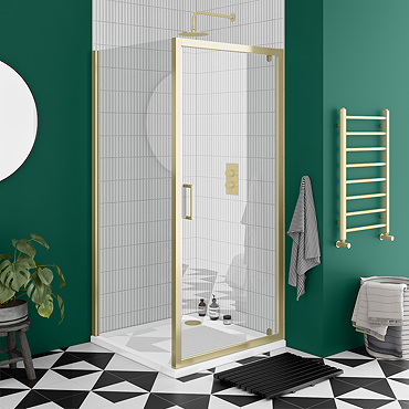 Toreno Brushed Brass 760 x 760mm Pivot Door Shower Enclosure without Tray