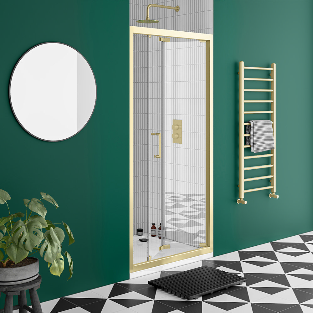 Toreno Brushed Brass 800 X 1850 Bi Fold Shower Door