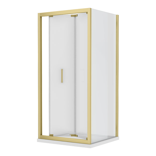 Toreno Brushed Brass 800 x 800mm Bi-Fold Door Shower Enclosure without Tray