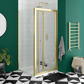 Toreno Brushed Brass 800 x 800mm Bi-Fold Door Shower Enclosure without Tray