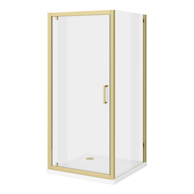 Toreno Brushed Brass 800 x 800mm Pivot Door Shower Enclosure without Tray
