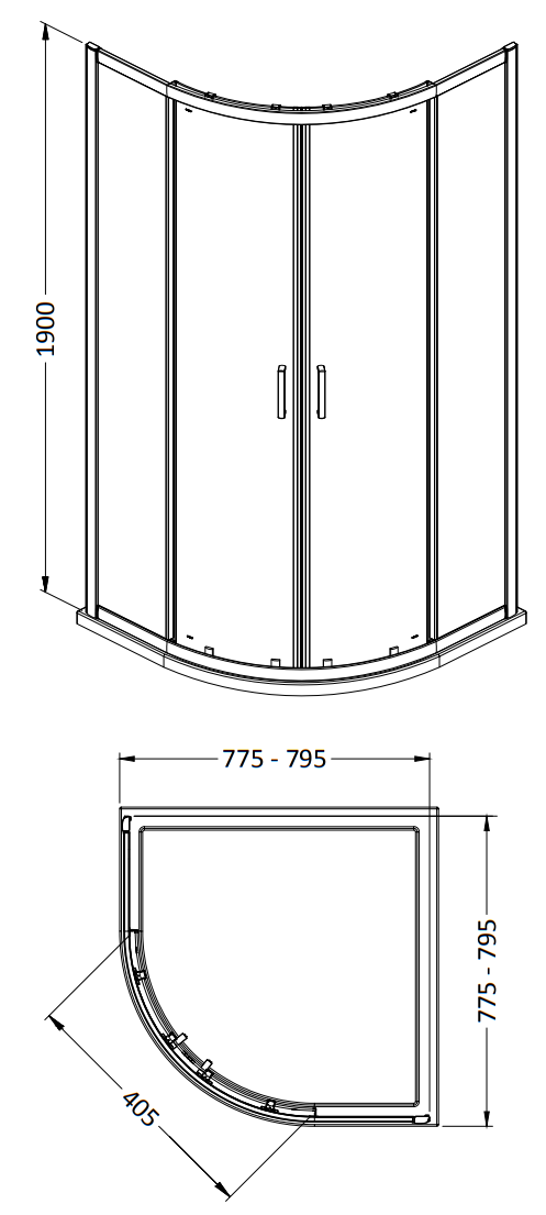 Toreno Brushed Brass 800 x 800mm Quadrant Shower Enclosure without Tray