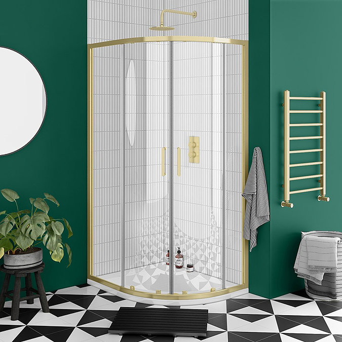 Toreno Brushed Brass 900 x 760mm Offset Quadrant Shower Enclosure without Tray