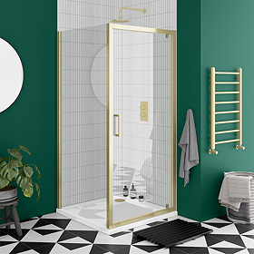 Toreno Brushed Brass 900 x 900mm Pivot Door Shower Enclosure without Tray