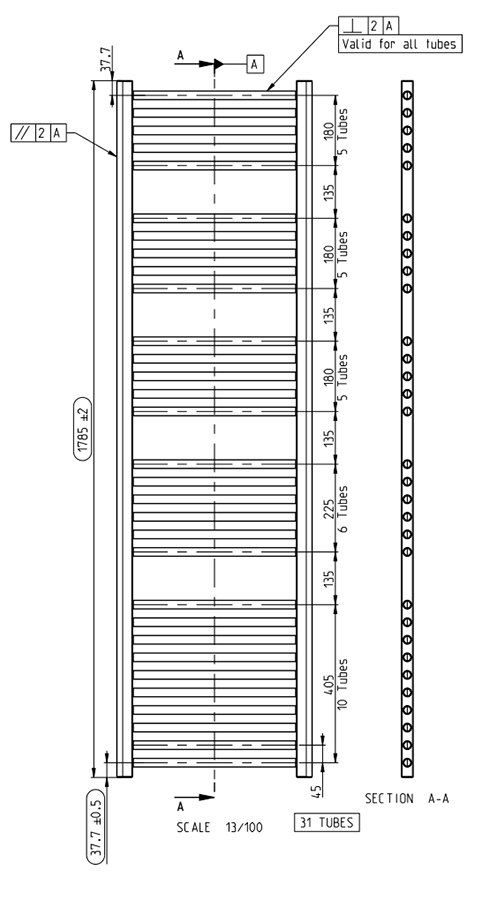 Toreno Heated Towel Rail - Anthracite - 500 x 1800mm - Straight Bars