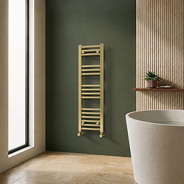 Toreno Heated Towel Rail – Brushed Brass – 300 x 1000mm – Curved Bars