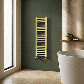 Toreno Heated Towel Rail - Brushed Brass - 300 x 1000mm - Straight Bars