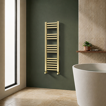 Toreno Heated Towel Rail - Brushed Brass - 300 x 1000mm - Straight Bars
