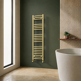 Toreno Heated Towel Rail - Brushed Brass - 300 x 1200mm - Curved Bars