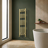 Toreno Heated Towel Rail - Brushed Brass - 300 x 1200mm - Curved Bars